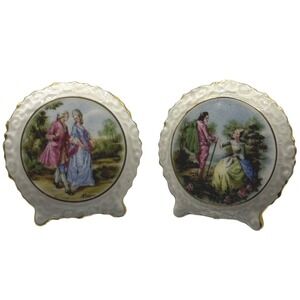 VTG Coalport Courting Couple Mini Decor Standing Plates Bone China England RARE
